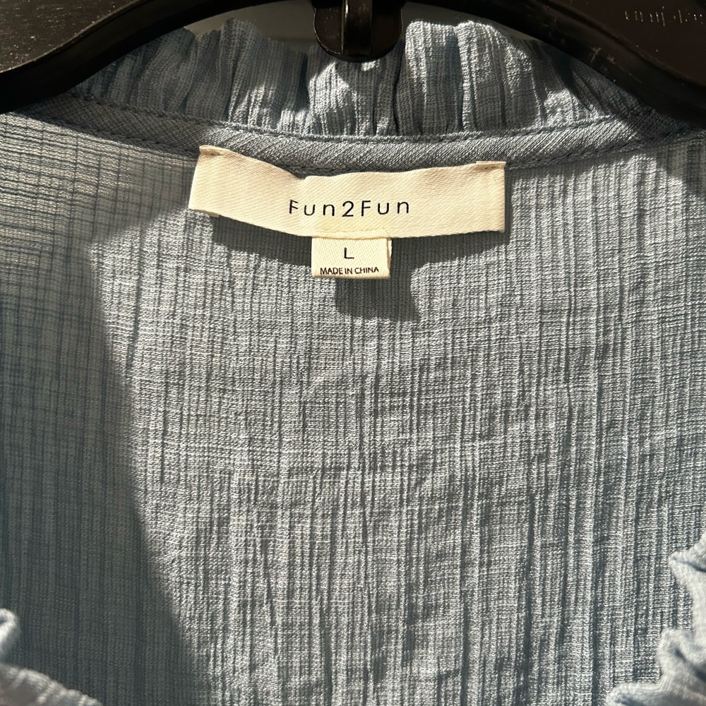 FUN2FUN Women's Blue Ruffled Button-Down Top - Picture 4 of 9